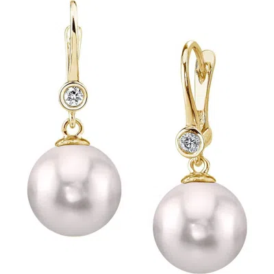 The Pearl Source Akoya Pearl & Diamond Michelle Earrings In Gold