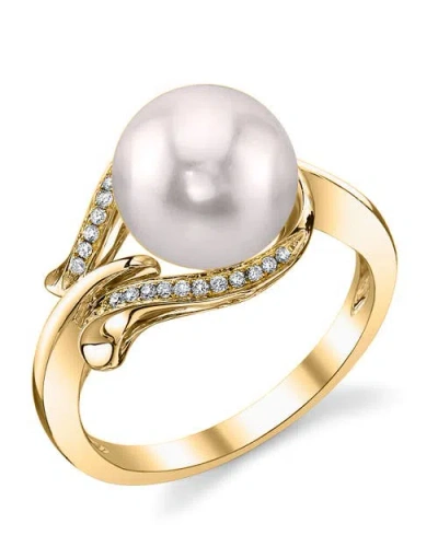 The Pearl Source Akoya Pearl & Diamond Willow Ring In Yellow Gold