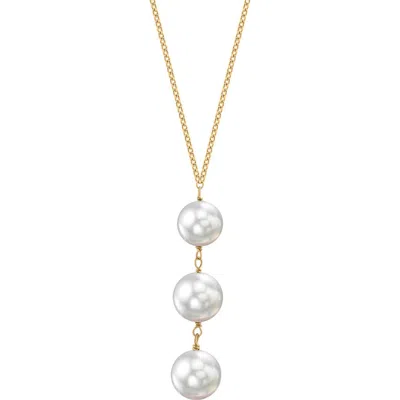 The Pearl Source Akoya Pearl Triple Drop Pearl Pendant In Gold