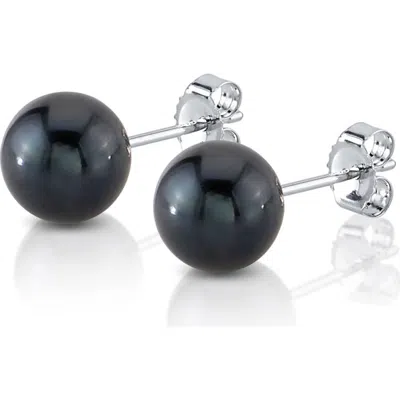 The Pearl Source Akoya Round Pearl Stud Earrings 6.5-7mm In Silver