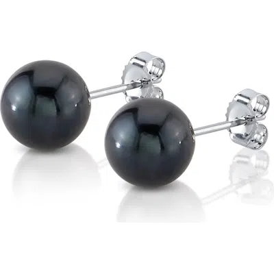 The Pearl Source Akoya Round Pearl Stud Earrings 7-7.5mm In Black