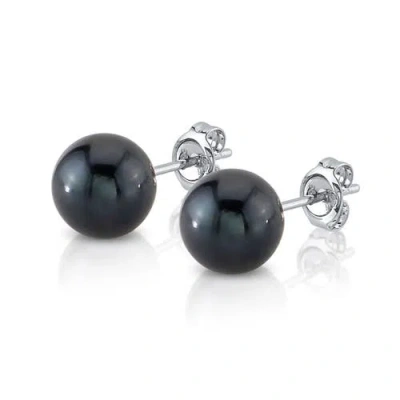The Pearl Source Akoya Round Pearl Stud Earrings 8-8.5mm In Black