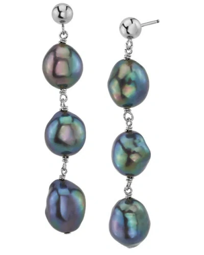 The Pearl Source Black Freshwater Pearl Becca Earrings In Silver