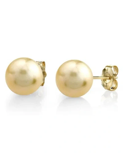 The Pearl Source Champagne Golden South Sea Round Aaa Pearl Stud Earrings