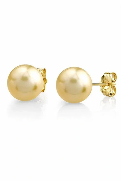 The Pearl Source Champagne Golden South Sea Round Premier Aaaa Pearl Stud Earrings In Yellow Gold