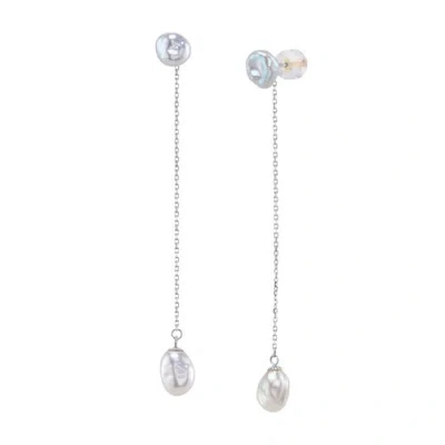 The Pearl Source Double White Freshwater Keshi Pearl Joana Earrings In Sterling Silver