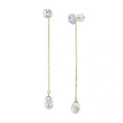 The Pearl Source Double White Freshwater Keshi Pearl Joana Earrings In Yellow Gold Fill