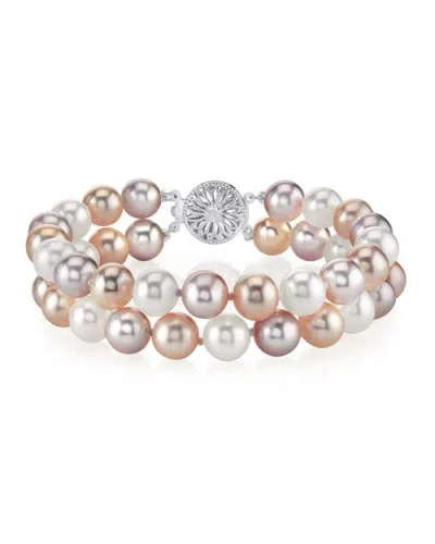 The Pearl Source Freshwater Double Pearl Bracelet 6.5-7mm In Multi