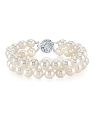 The Pearl Source Freshwater Double Pearl Bracelet In White Pearls