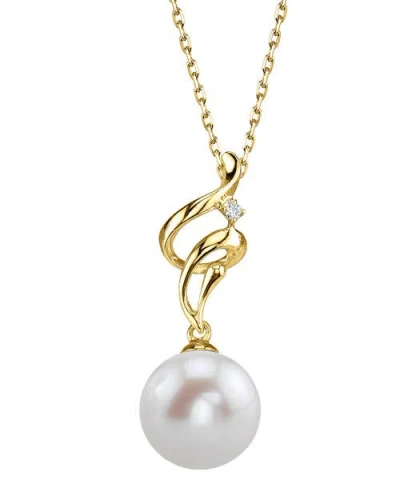 The Pearl Source Freshwater Pearl & Diamond Aria Pendant In Yellow Gold