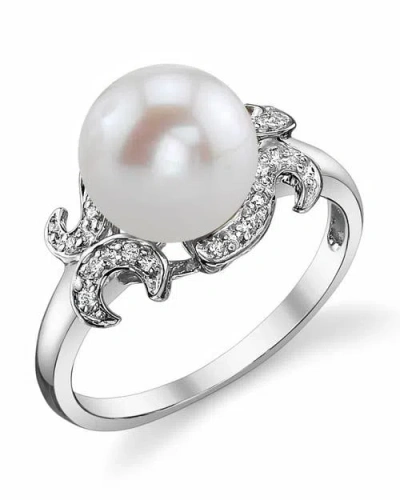The Pearl Source Freshwater Pearl & Diamond Crown Jewel Ring In White Gold