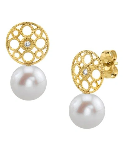 The Pearl Source Freshwater Pearl & Diamond Faye Earrings In Gold