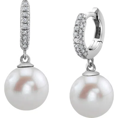 The Pearl Source Freshwater Pearl & Diamond Huggie Eileen Earrings In White Gold