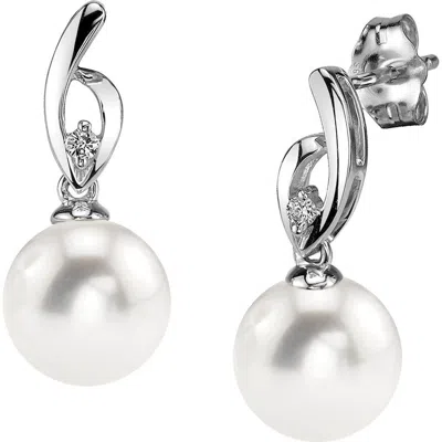 The Pearl Source Freshwater Pearl & Diamond Lois Earrings In Gold
