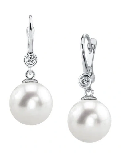 The Pearl Source Freshwater Pearl & Diamond Michelle Earrings In Gold