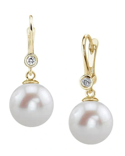 The Pearl Source Freshwater Pearl & Diamond Michelle Earrings In Gold