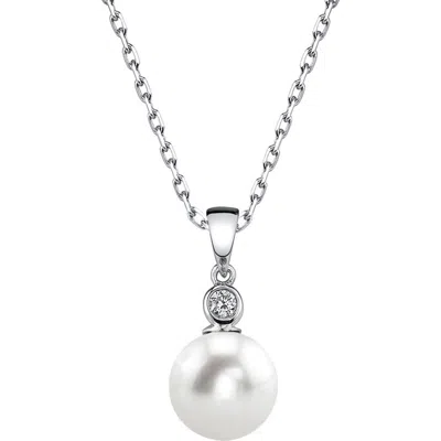 The Pearl Source Freshwater Pearl & Diamond Michelle Pendant In White Gold