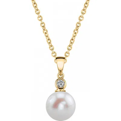 The Pearl Source Freshwater Pearl & Diamond Michelle Pendant In Yellow Gold