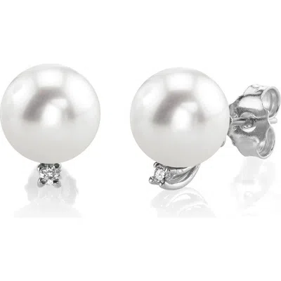 The Pearl Source Freshwater Pearl & Diamond Sasha Earrings In White Gold