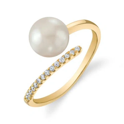 The Pearl Source Freshwater Pearl & Diamond Valentina Ring In Yellow Gold