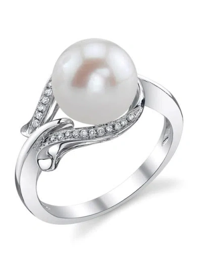 The Pearl Source Freshwater Pearl & Diamond Willow Ring In White Gold