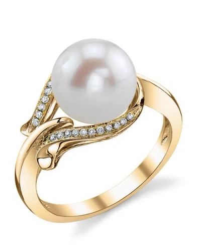 The Pearl Source Freshwater Pearl & Diamond Willow Ring In Yellow Gold