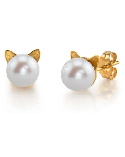 The Pearl Source Freshwater Pearl Cat Cathy Earrings In Yellow Gold