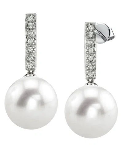 The Pearl Source Freshwater Pearl Dangling Diamond Earrings In Metallic