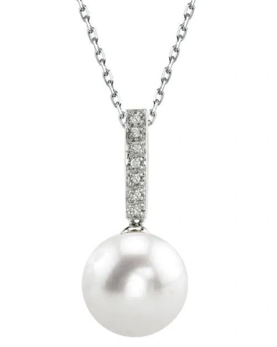 The Pearl Source Freshwater Pearl Dangling Diamond Pendant In White Gold