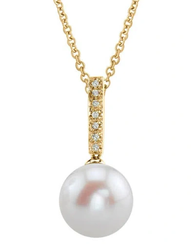 The Pearl Source Freshwater Pearl Dangling Diamond Pendant In Yellow Gold