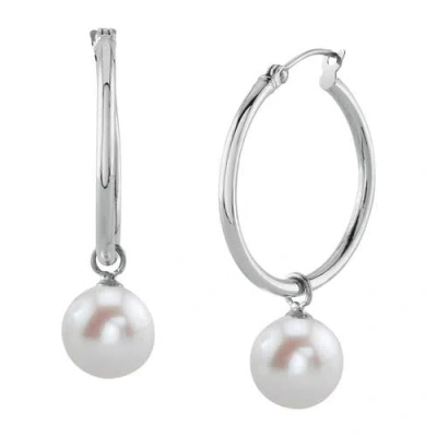 The Pearl Source Freshwater Pearl Hoop Leane Dangling Earrings In Metallic