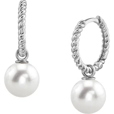 The Pearl Source Freshwater Pearl Hoop Via Earrings In Gold