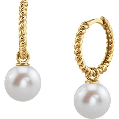 The Pearl Source Freshwater Pearl Hoop Via Earrings In Gold