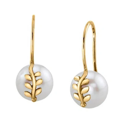 The Pearl Source Freshwater Pearl Jayne Leaf Earrings In Gold