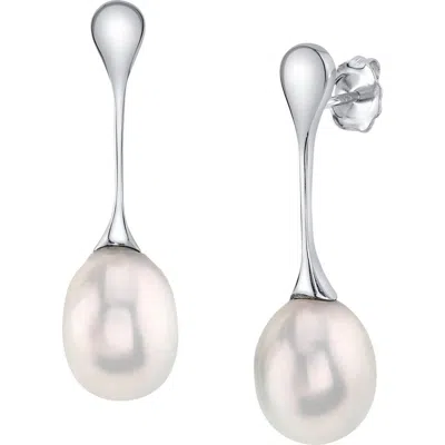 The Pearl Source Freshwater Pearl Long Drop Earrings In Sterling Silver