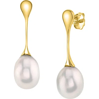 The Pearl Source Freshwater Pearl Long Drop Earrings In Yellow Gold Fill