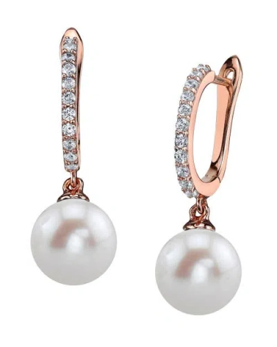 The Pearl Source Freshwater Pearl Rose Gold Plated Zara Earrings In White Pearl