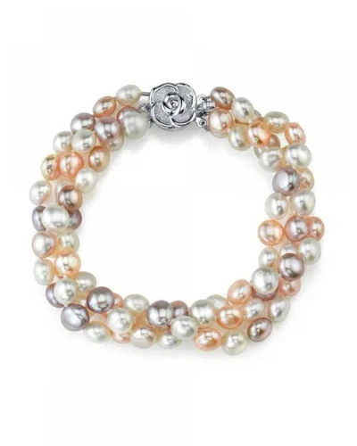 The Pearl Source Freshwater Pearl Triple Pearl Bracelet 5-6mm In Multi