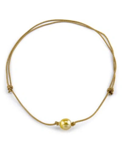 The Pearl Source Golden Baroque Pearl Leather Adjustable Necklace