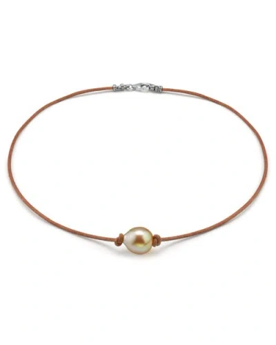 The Pearl Source Golden Baroque Pearl Leather Necklace