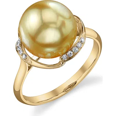 The Pearl Source Golden Pearl & Diamond Ruby Ring In Yellow Gold