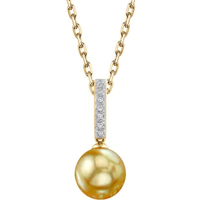 The Pearl Source Golden Pearl Dangling Diamond Pendant