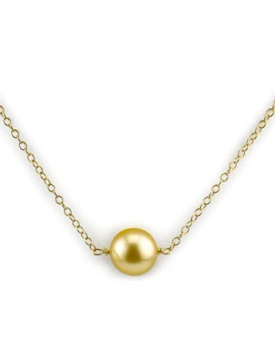 The Pearl Source Golden Round Solitaire 14k Pearl Necklace