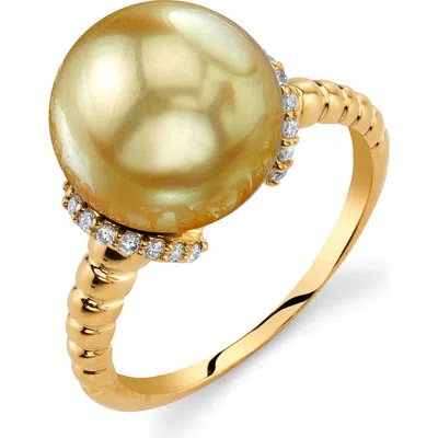 The Pearl Source Golden South Sea Pearl & Diamond Jackie Ring In Yellow Gold