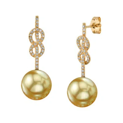 The Pearl Source Golden South Sea Pearl & Diamond Levana Infinity Earrings