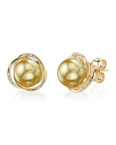 The Pearl Source Golden South Sea Pearl And Diamond Lexi Earrings In Yellow Gold