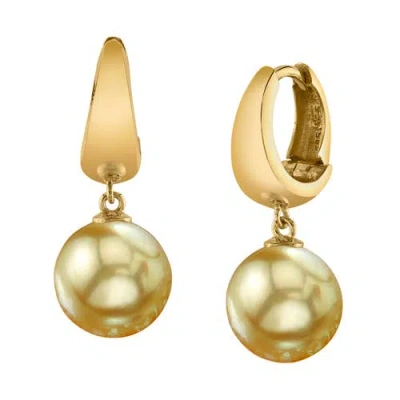 The Pearl Source Golden South Sea Pearl Hoop Willa Dangling Earrings In Yellow Gold