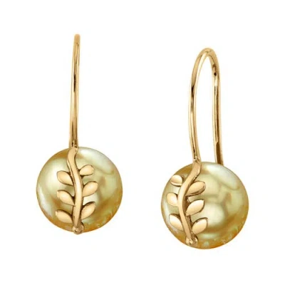 The Pearl Source Golden South Sea Pearl Jayne Leaf Earrings