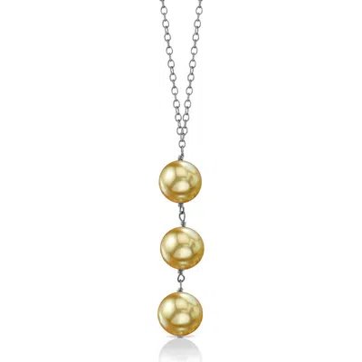 The Pearl Source Golden South Sea Pearl Triple Drop Pearl Pendant In White Gold Chain