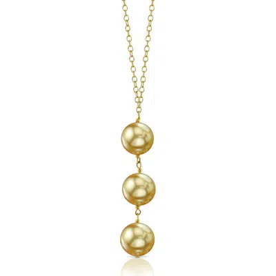 The Pearl Source Golden South Sea Pearl Triple Drop Pearl Pendant In Yellow Gold Chain